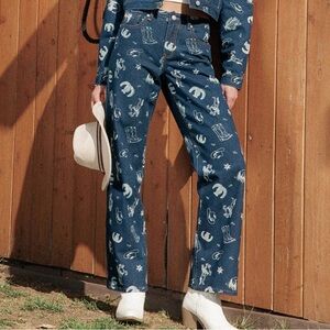 Cali1850 Womens Blue Dark Wash Straight Leg Relaxed Jeans Coastal Cowgirl Size 7